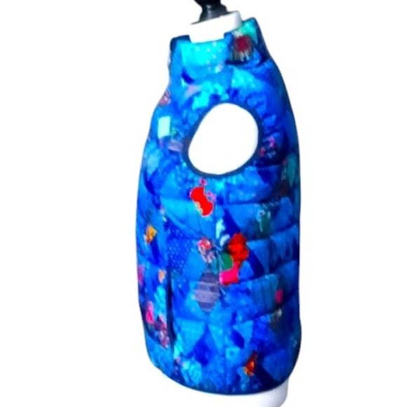 Bosco Blue Patchwork Full Zip Puffer Vest Small w/ Carry Bag Sochi Olympics 2014 - Picture 2 of 5